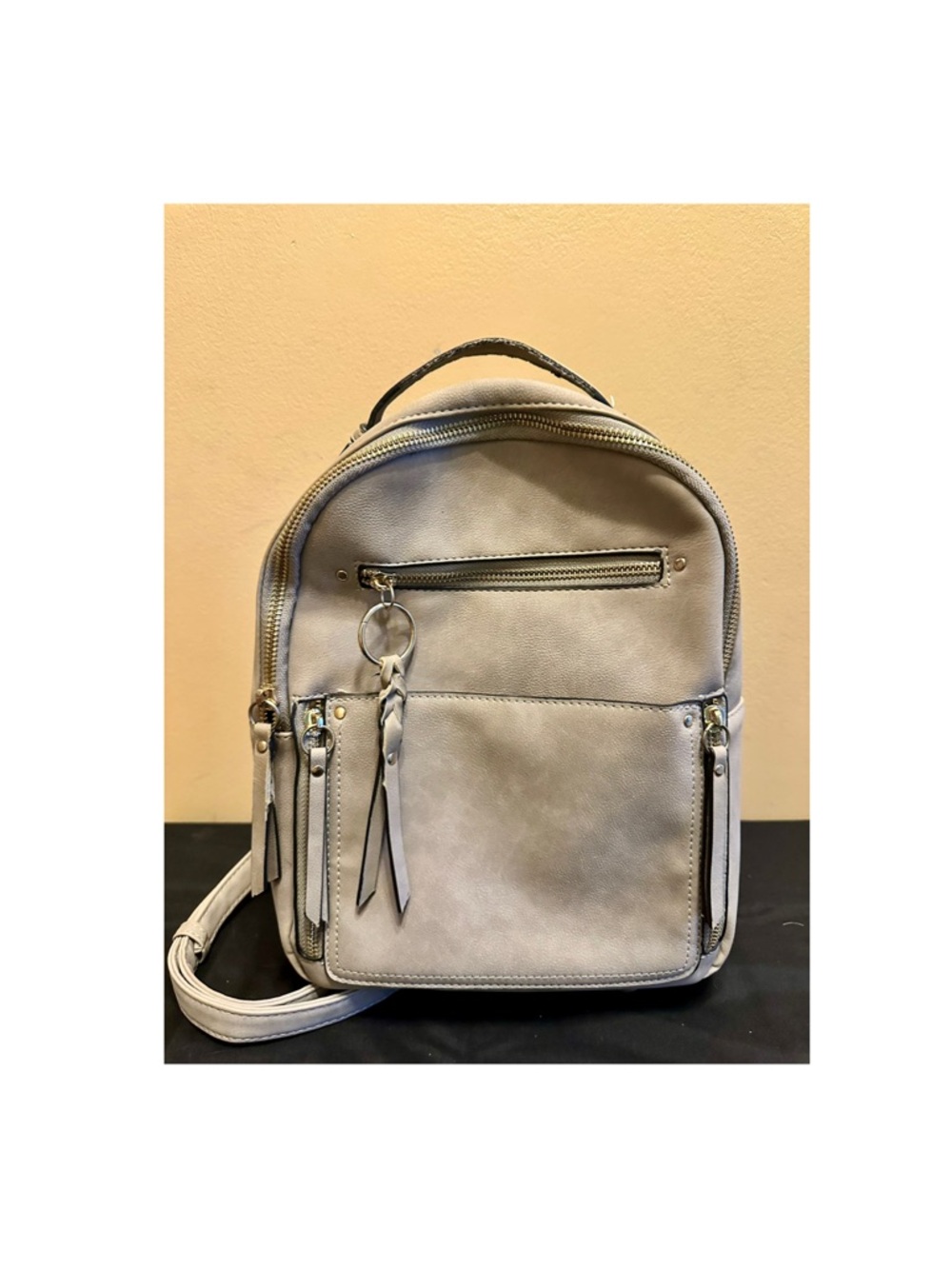 Gray Faux Leather Backpack Purse